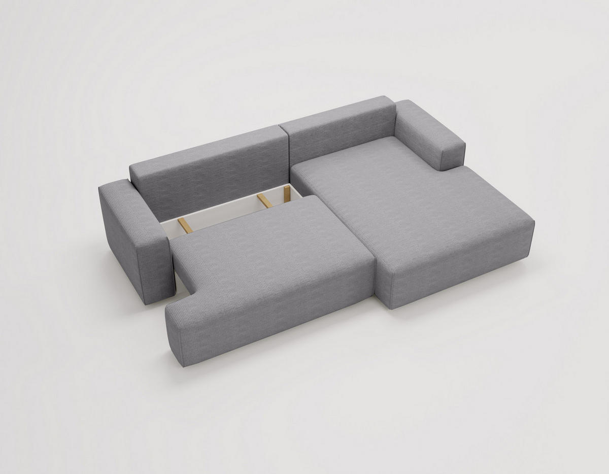ECKSOFA L-Form 270 cm Boston mit Bettkasten, Schlaffunktion, Rechts, Grau - Grau, Holz (270/165cm) - Emporius