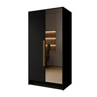 DREHTÜRENSCHRANK RENVO 102/200/51 cm Modern Kleiderschrank 2-türig mit Spiegel Schwarz - Schwarz, Holzwerkstoff (102/200/51cm) - MASSENO