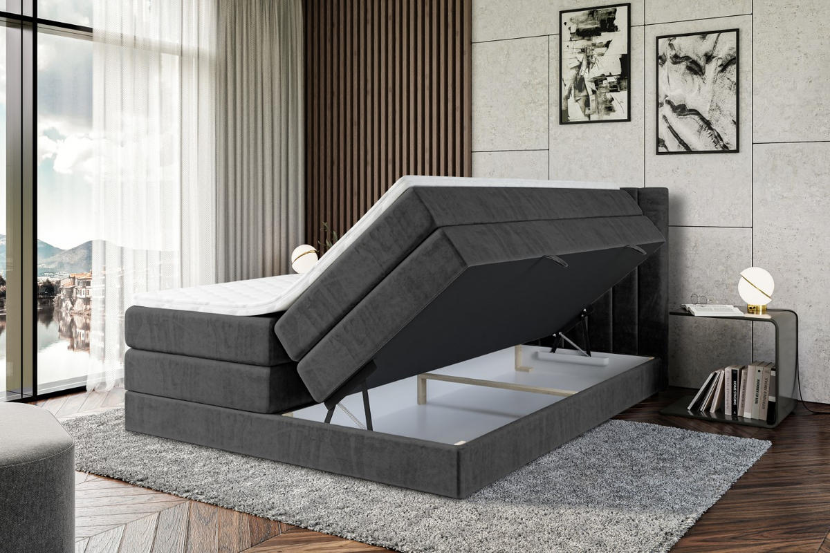 BOXSPRINGBETT EDITA KING - 120x200 - H3/H4 - Schwarz - Schwarz, Holzwerkstoff (120/200cm) - ALTDECOR