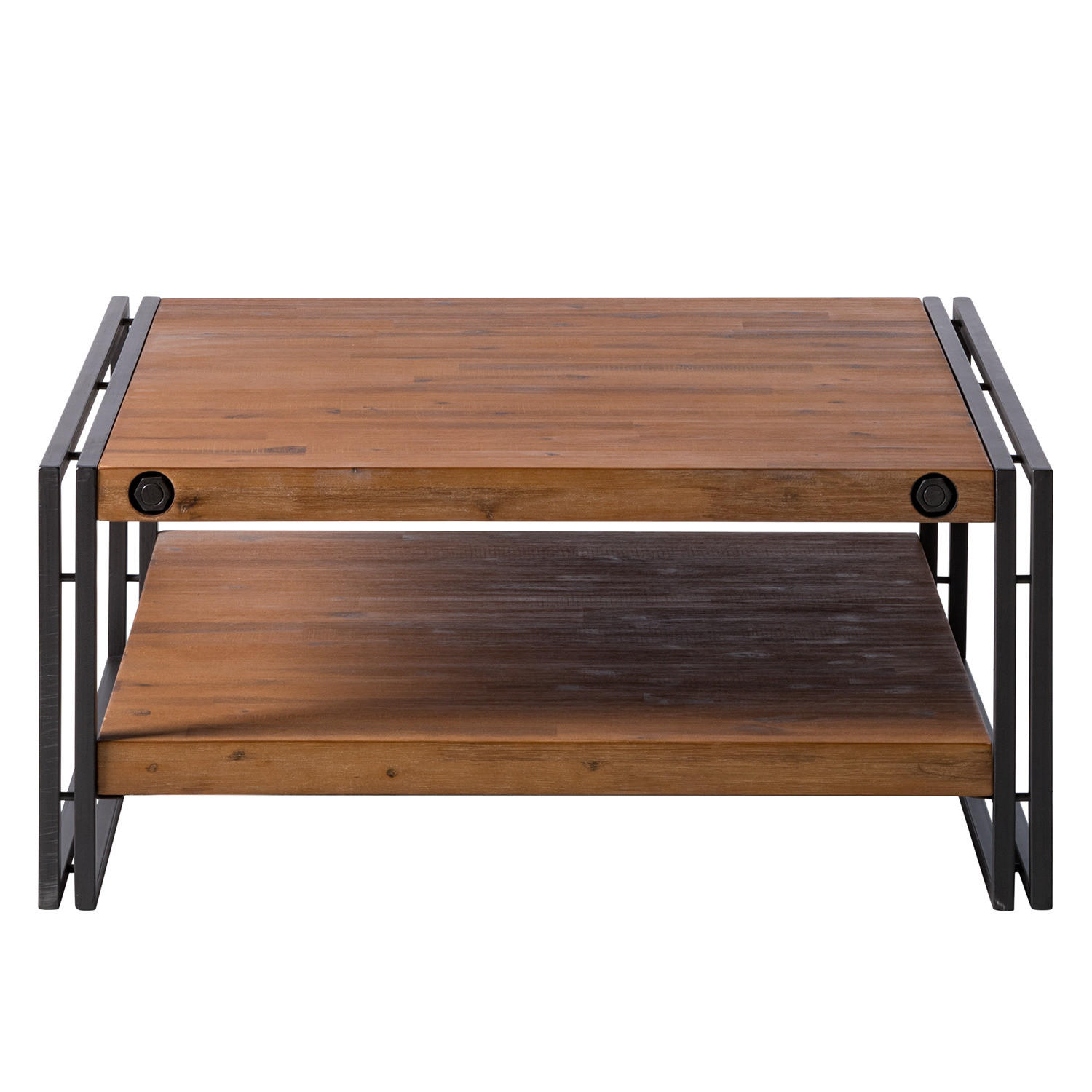 COUCHTISCH mit Ablage - Akazie massiv / Metall, 90 cm - Akaziefarben, Holz (90/90/40cm) - home24