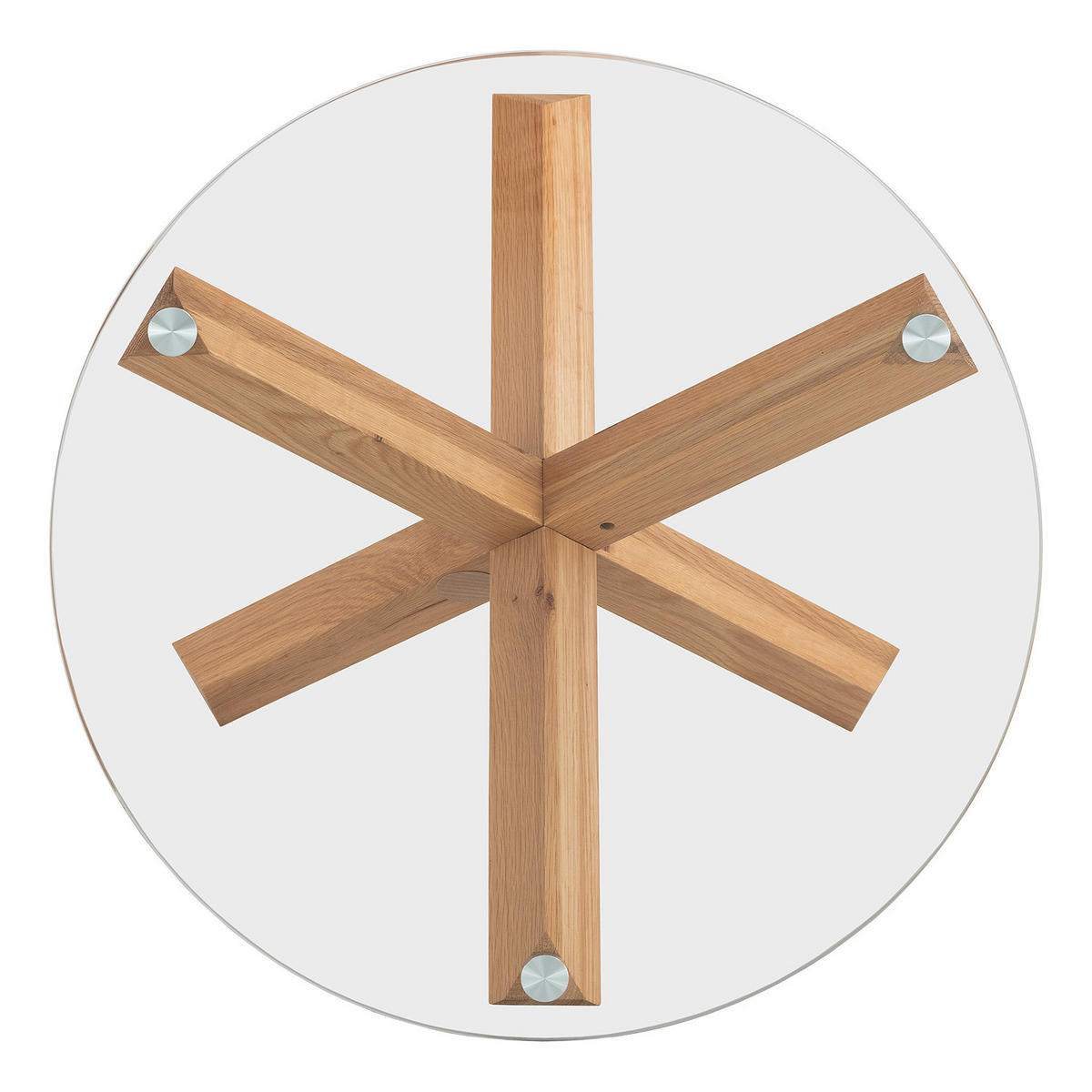 COUCHTISCH - Rund - Glas / Eiche massiv - Eichefarben, Glas/Holz (60/60/44cm) - home24