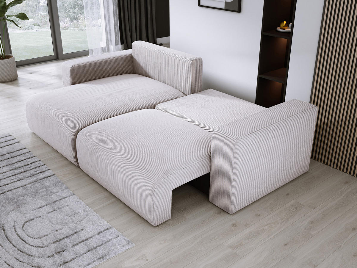 ECKSOFA Carl L-förmig Schlaffunktion und Bettkasten weicher Cordstoff flexibel stellbar lose Rückenkissen freistehend LINKS 143x247x83cm Greige - Greige, Holz/Textil (143/247cm) - DomoHome
