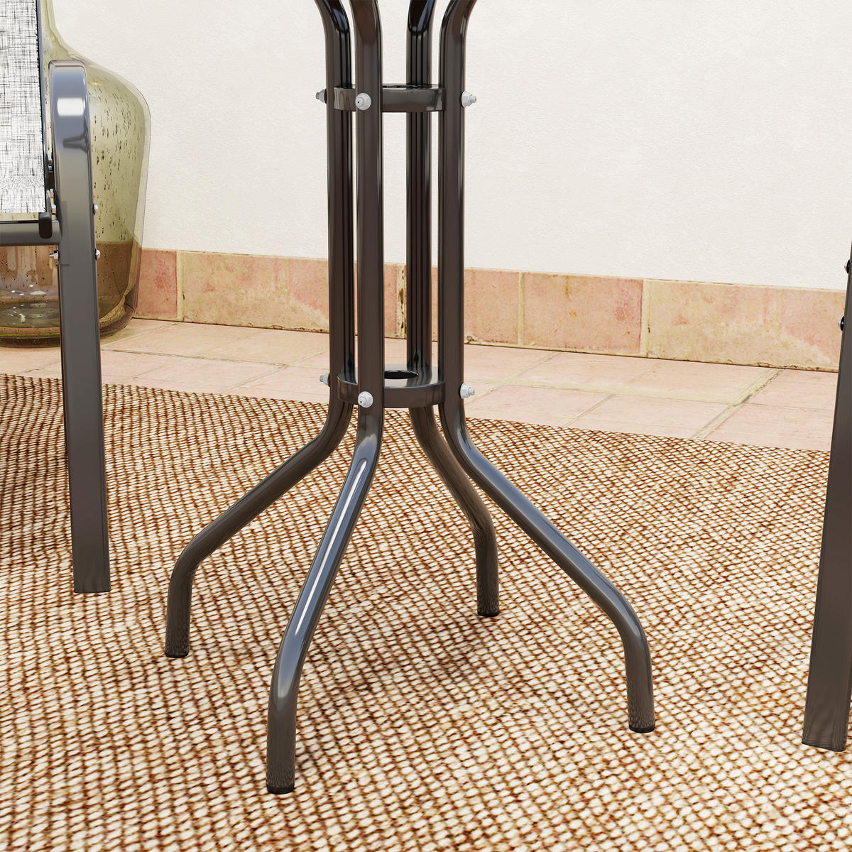 BISTRO-SET DE-07314 3-teilig mit Glastisch und stapelbaren Stühlen Dunkelgrau - Dunkelgrau, Glas/Metall - ComfortXL