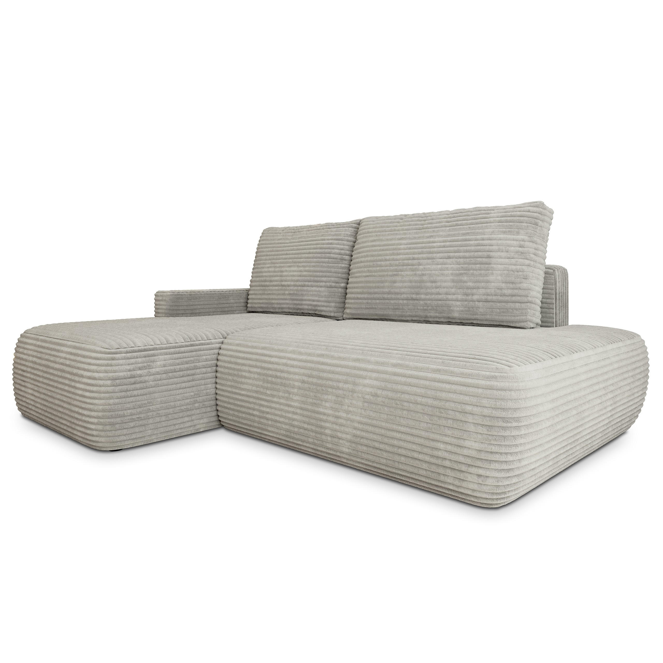 ECKSOFA AVINI T L-S Hellgrau Kordstoff mit Schlaffunktion - Hellgrau, Holzwerkstoff/Textil (277/160cm) - MASSENO