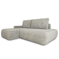 ECKSOFA AVINI T L-S Hellgrau Kordstoff mit Schlaffunktion - Hellgrau, Holzwerkstoff/Textil (277/160cm) - MASSENO