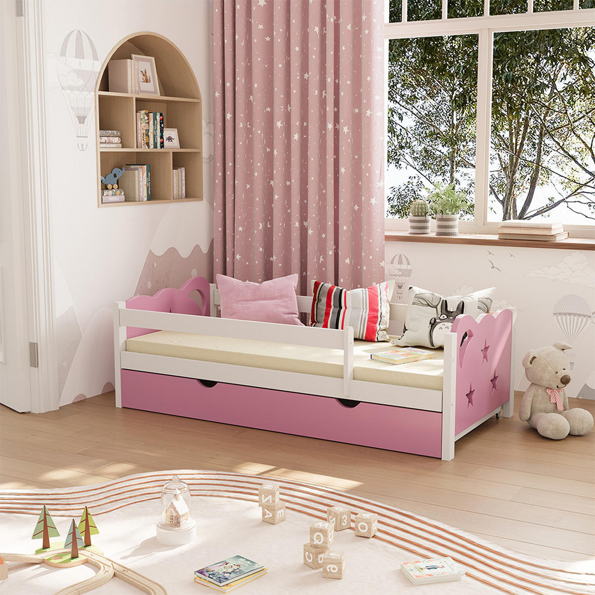 KINDERBETT Jessica Rosa 80x160 cm mit Schublade, ohne Matratze - Pink/Weiß, Holzwerkstoff (166/53/86cm) - VitaliSpa