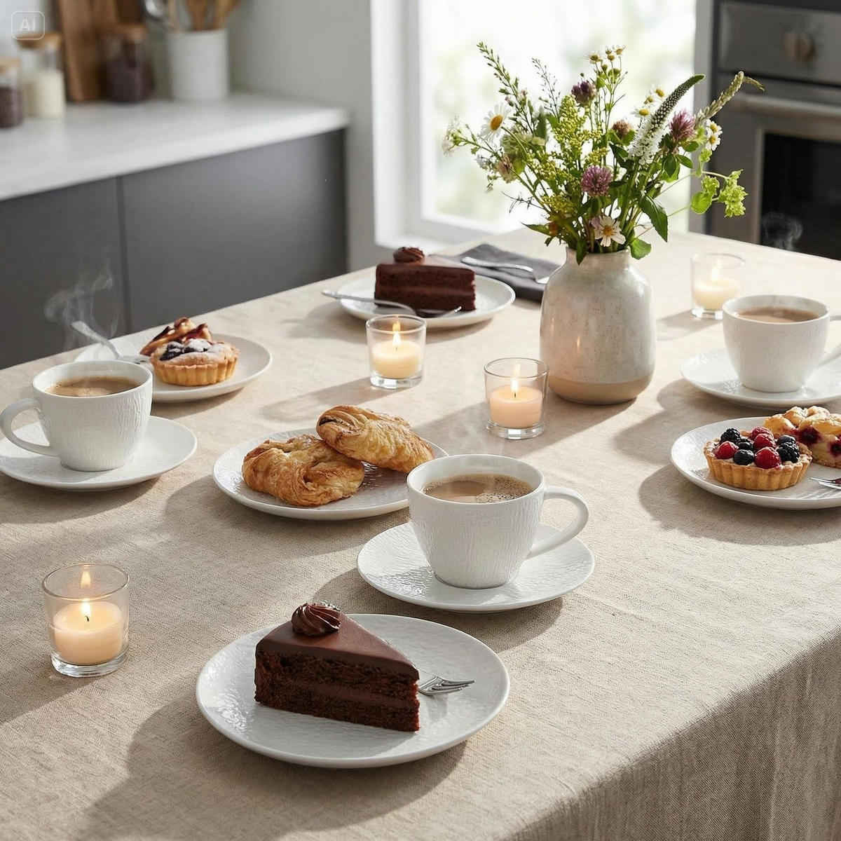 KAFFEETASSEN ALYA creme- weiß in Schieferoptik 12-tlg - Weiß, Keramik (15/21/17cm) - Mulex