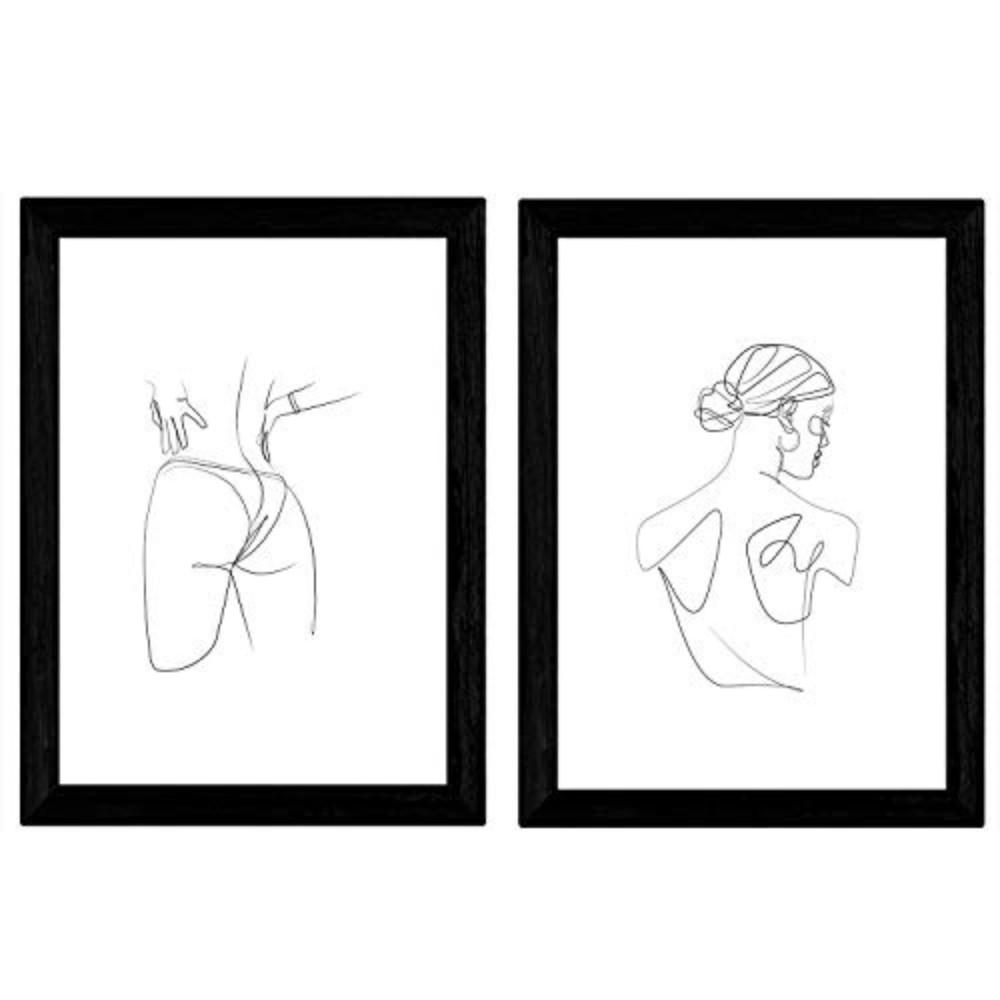 POSTER Set Mit 2 Single-Line Frau Rückenhintern A4 Rahmenlos - Klar, Papier (29.7/5/21cm) - Nacnic