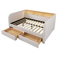 POLSTERBETT 140/190 cm Beige mit 2 Schubladen, LED und Stauraum-Kopfteil - Beige, Textil (140/190cm) - Oxeza