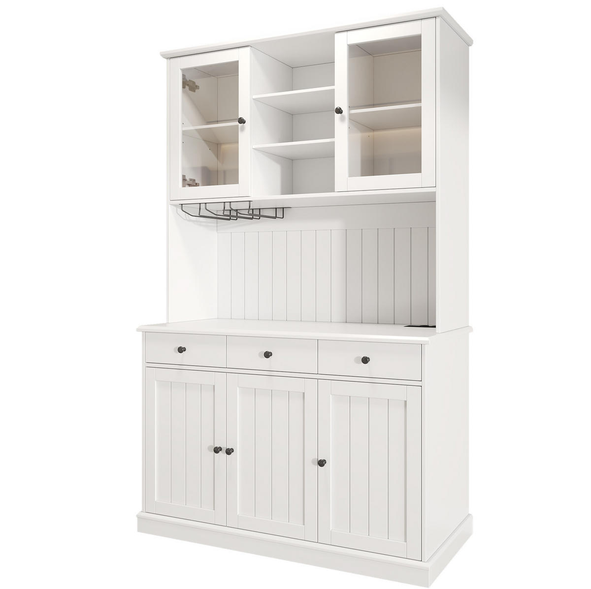 BUFFETSCHRANK mit Glastüren 120 x 40 x 191 cm MDF Weiß - Weiß, Holzwerkstoff (40/191/120cm) - Meubliv