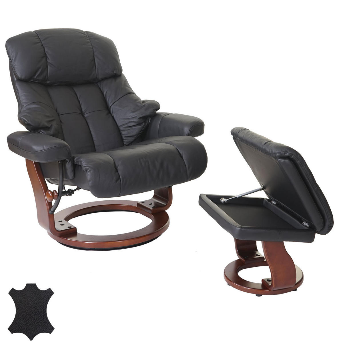 RELAXSESSEL XXL MIT HOCKER Schwarz - Schwarz, Leder (97/112/88cm) - MCA
