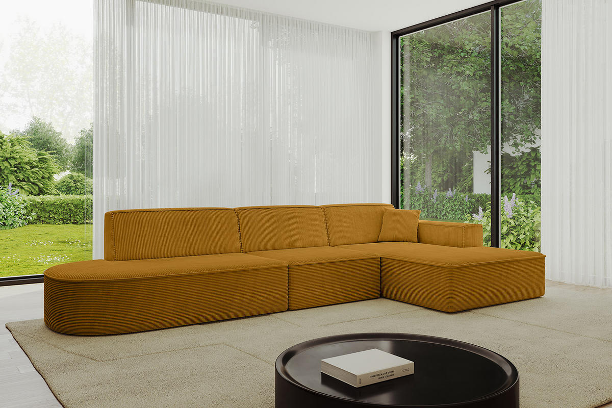 ECKSOFA Ottomane Rechts IREA-L2-v4 - 318x165x72,5 cm Senfgelb - Currygelb/Gelb, Holzwerkstoff/Textil (318/165cm) - ALTDECOR