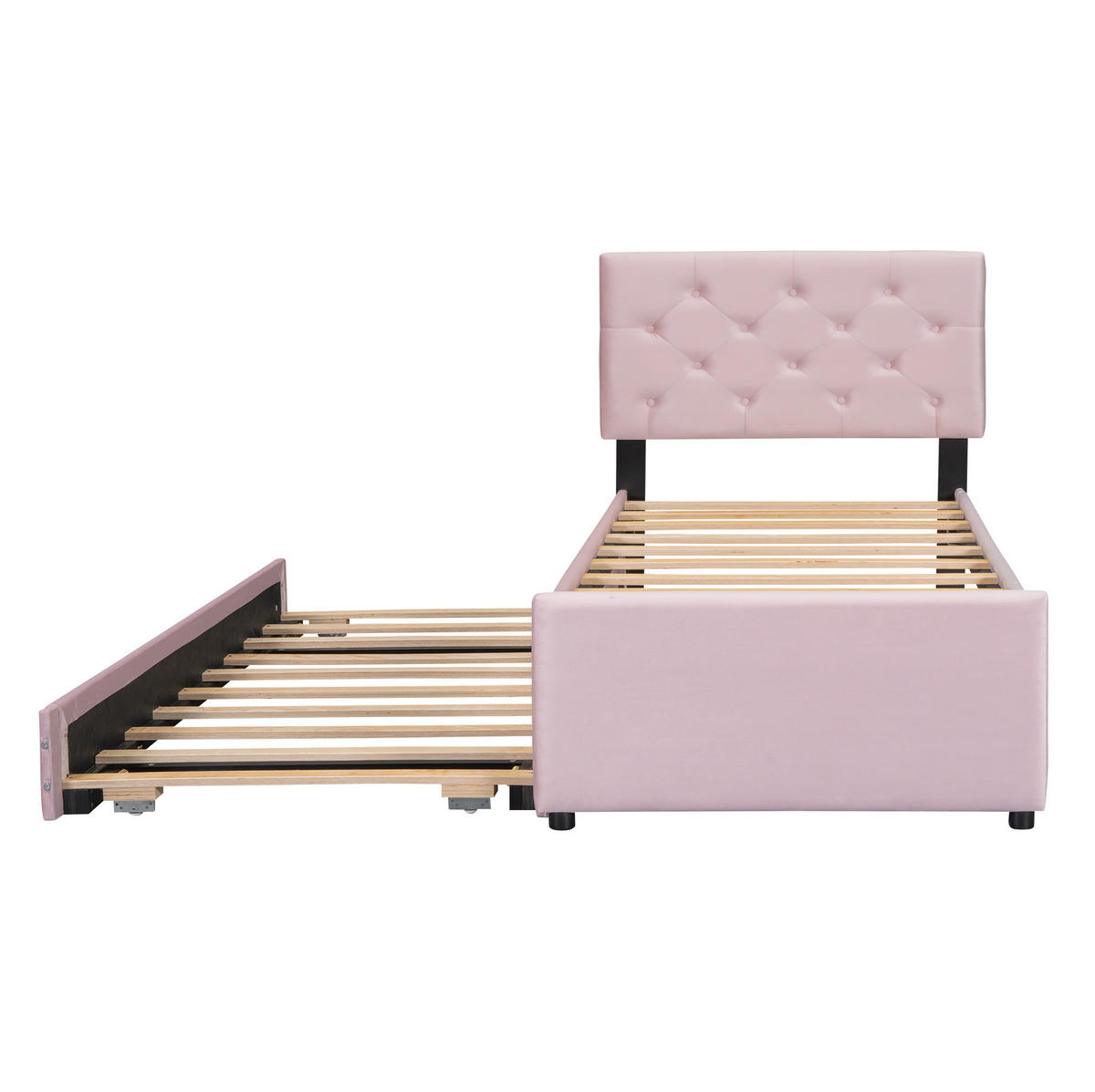 POLSTERBETT 90/200 cm Rosa aus Samt mit Rollbett - Rosa, Textil (90/200cm) - OKMYHOME