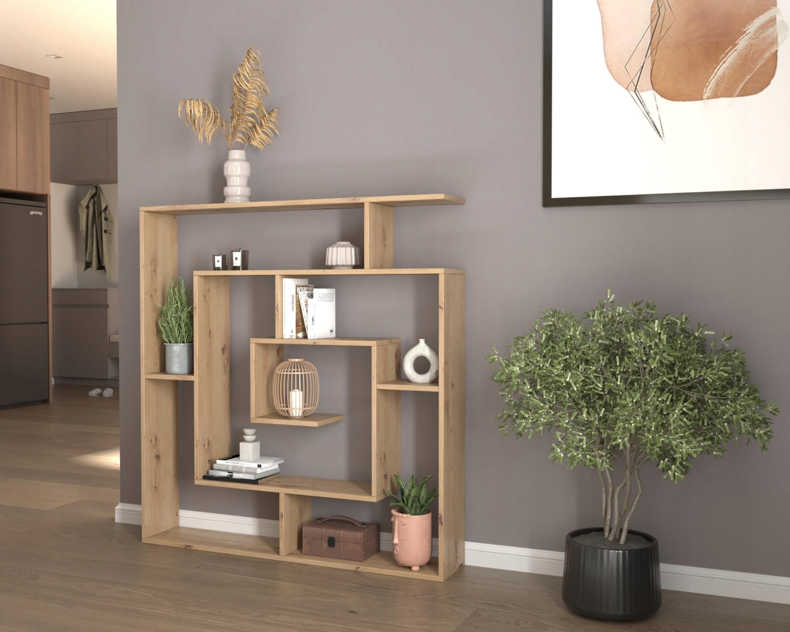 Thumbnail - Matkam Möbel Bücheregal, Eiche Artisan, Holzwerkstoff, 125x129x21 cm, Wohnzimmer, ,