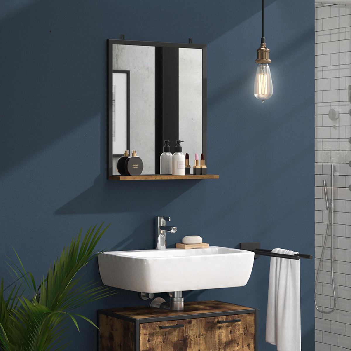 BADEZIMMERSPIEGEL Fyrk Antikholz 50 x 60 cm - Alteiche/Schwarz, Glas (50/60/12cm) - Vicco