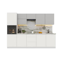 KÜCHENZEILE 300 cm Glanzia – KU-S02 – Weiß / Grau – Hochglanz - Weiß Hochglanz, Holzwerkstoff (300/212/58cm)