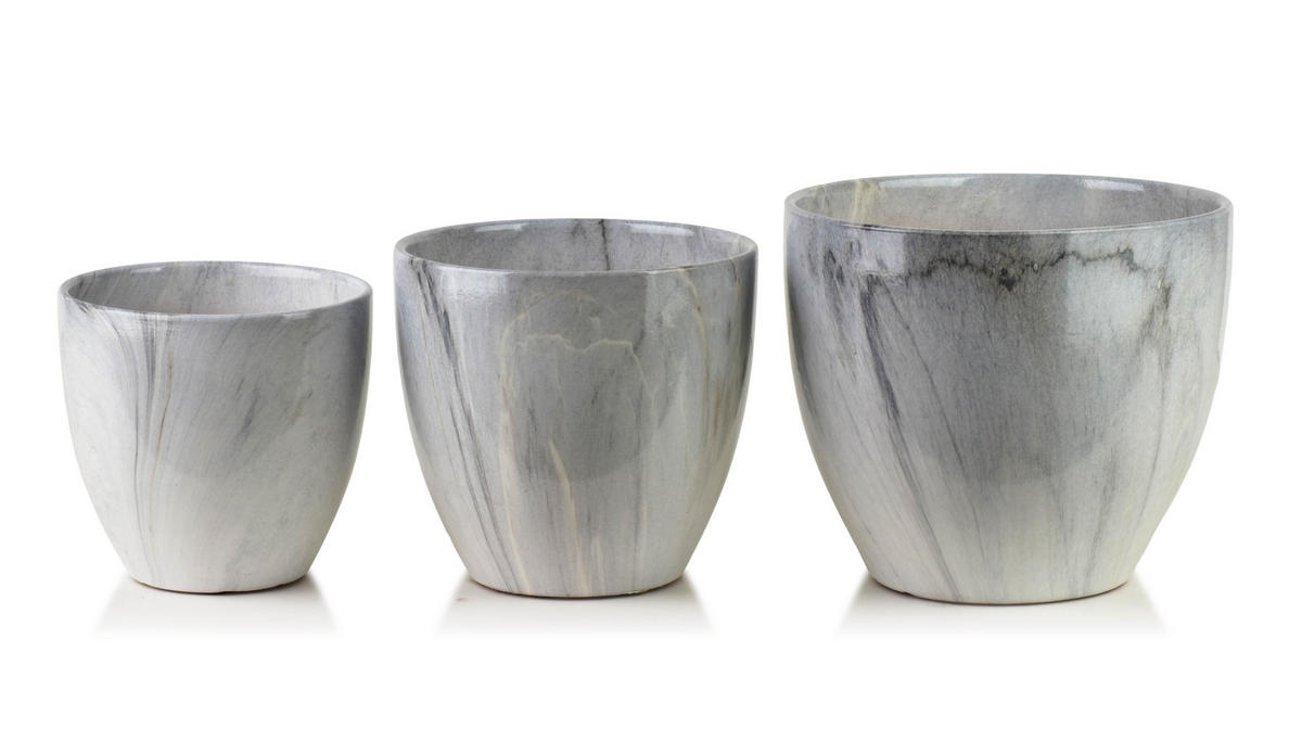 BLUMENTOPF Neva Marble 3er Set Hellgrau 25x25x21/20,5x20,5x18/16x16x15 cm Keramik - Hellgrau, Keramik (25/21cm) - Mondex