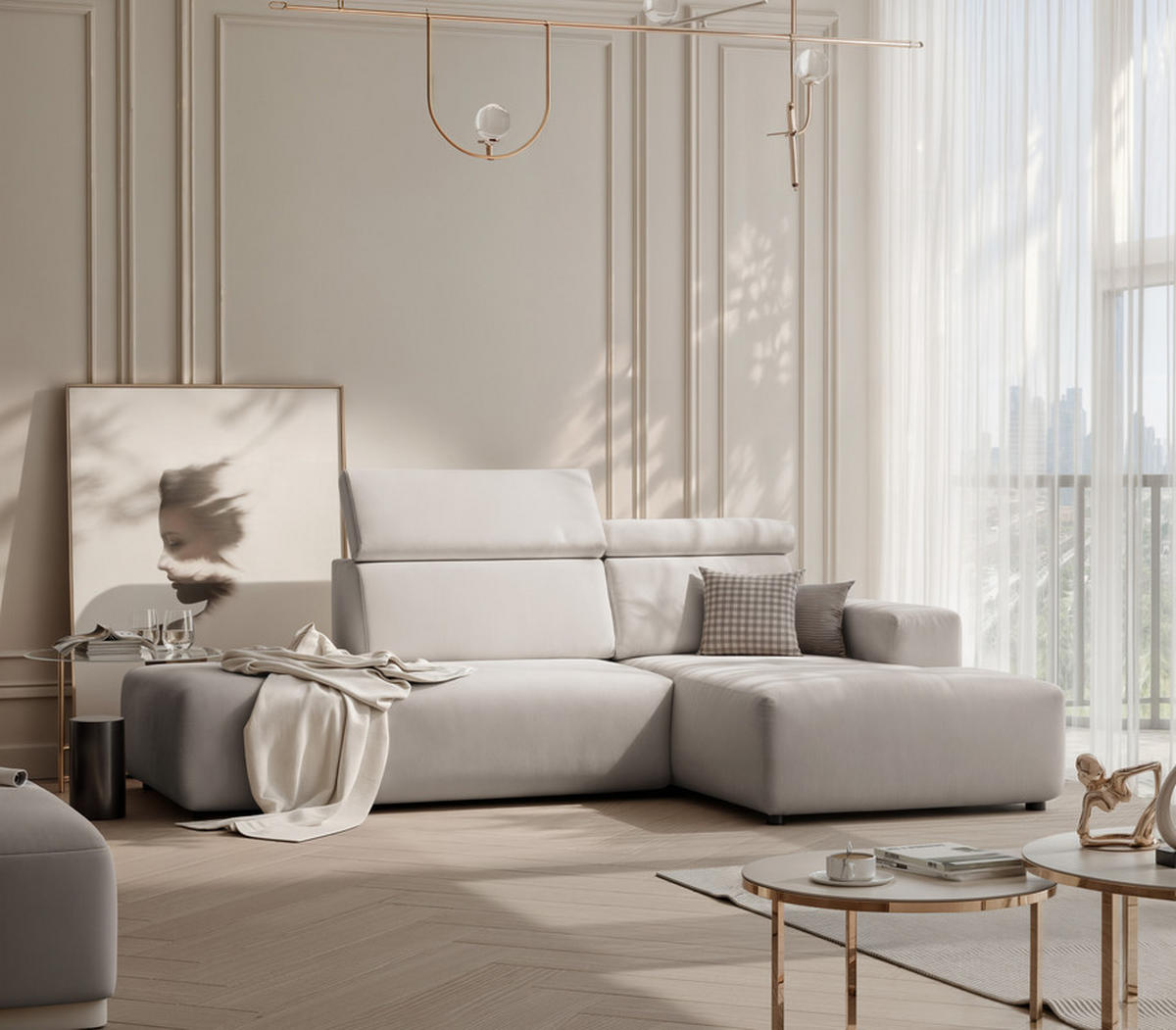 ECKSOFA RICO Rechts, Stoff Hellgrau - Hellgrau, Textil (260/186cm) - Idohome