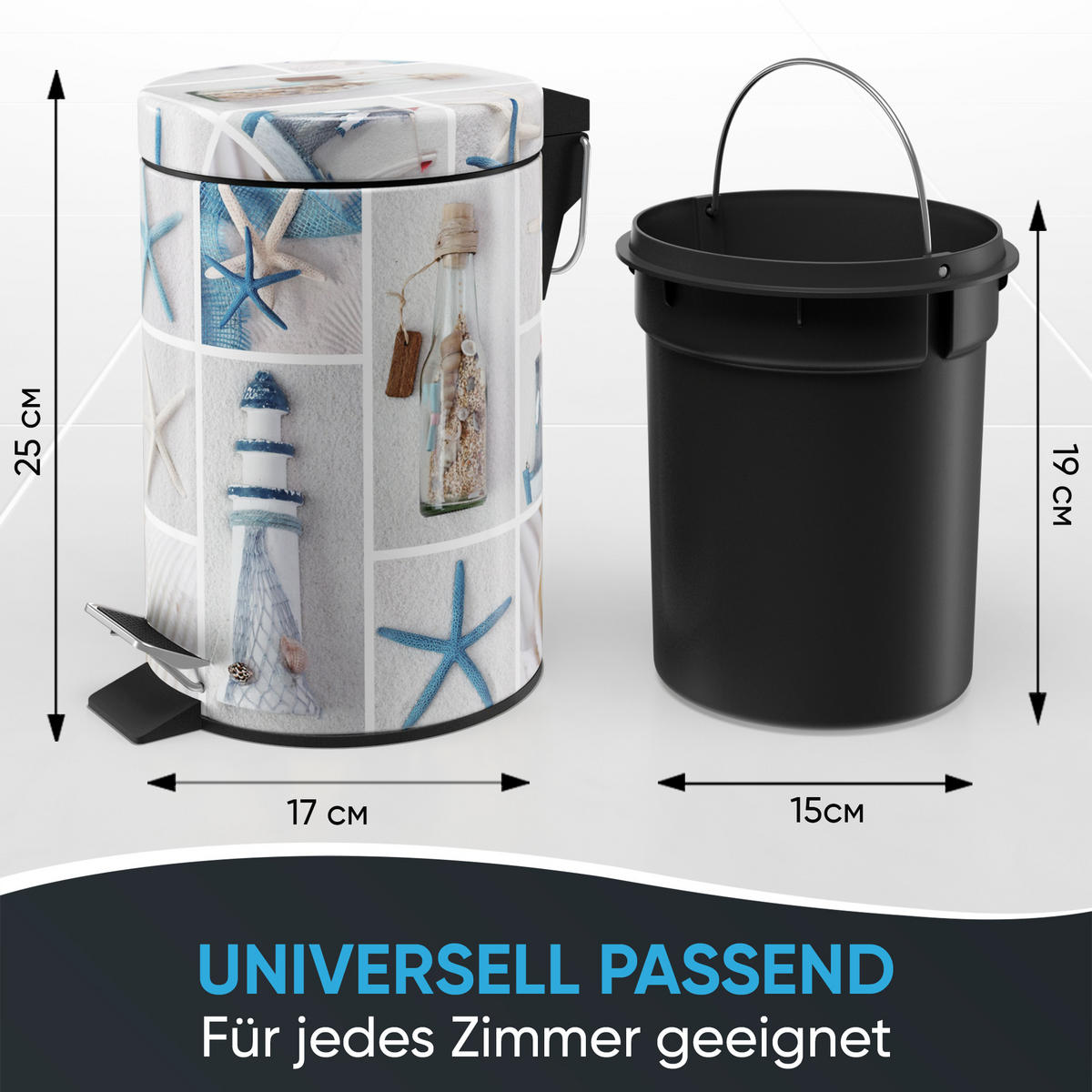 KOSMETIKEIMER Meeresbrise - Blau/Beige, Kunststoff/Metall (17/25/25cm) - Sanilo