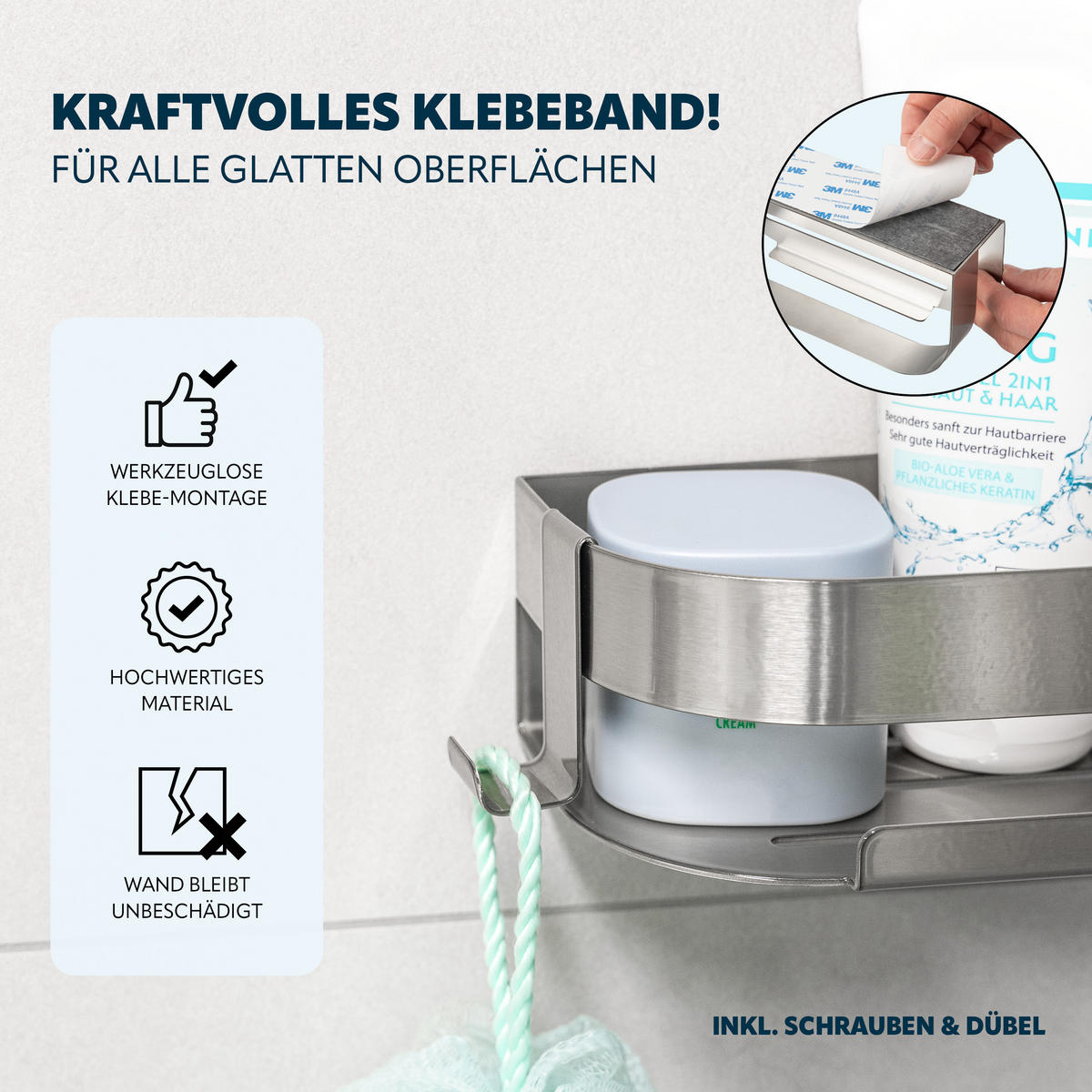 DUSCHABLAGE, mit 2-Wege-Montage, Edelstahl - Edelstahlfarben, Metall (23/6.5/10.5cm) - eluno