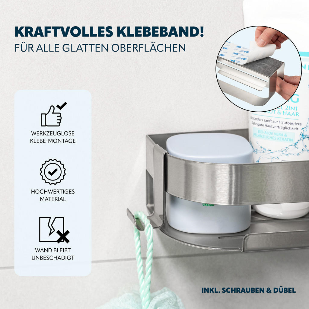 Thumbnail - eluno Duschablage,, Edelstahl, Metall, 23x6.5x10.5 cm, Badezimmer, Baden & Duschen, Duschablagen