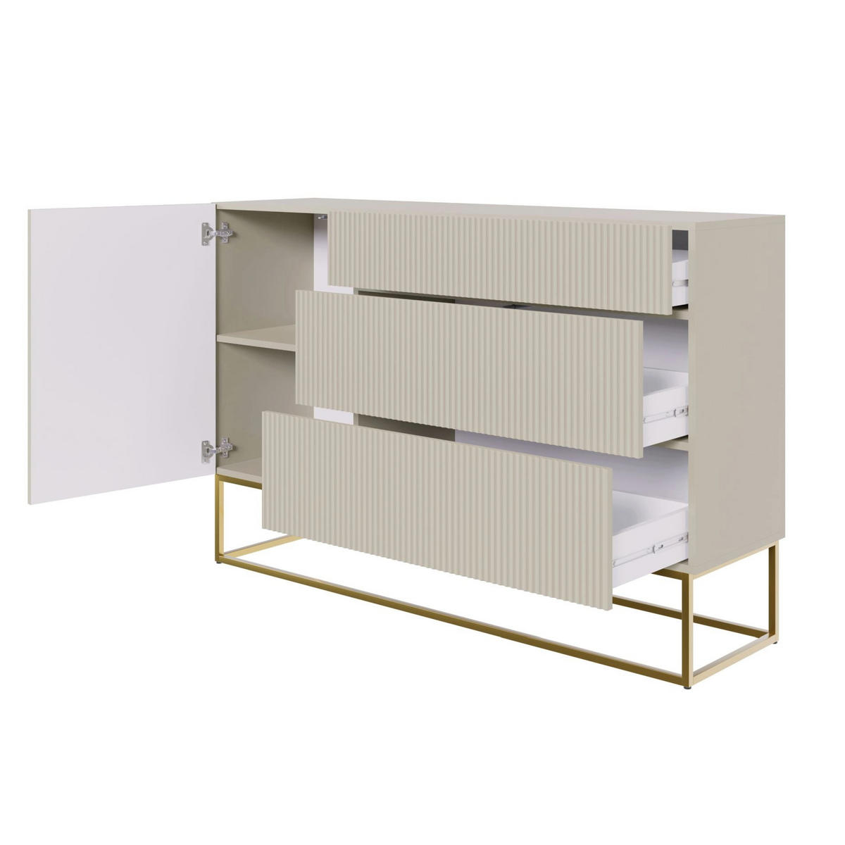 SIDEBOARD Veldio Greige mit 3 Schubladen 140 cm - Taupe/Goldfarben, Holzwerkstoff/Metall (140/90/38cm) - Selsey