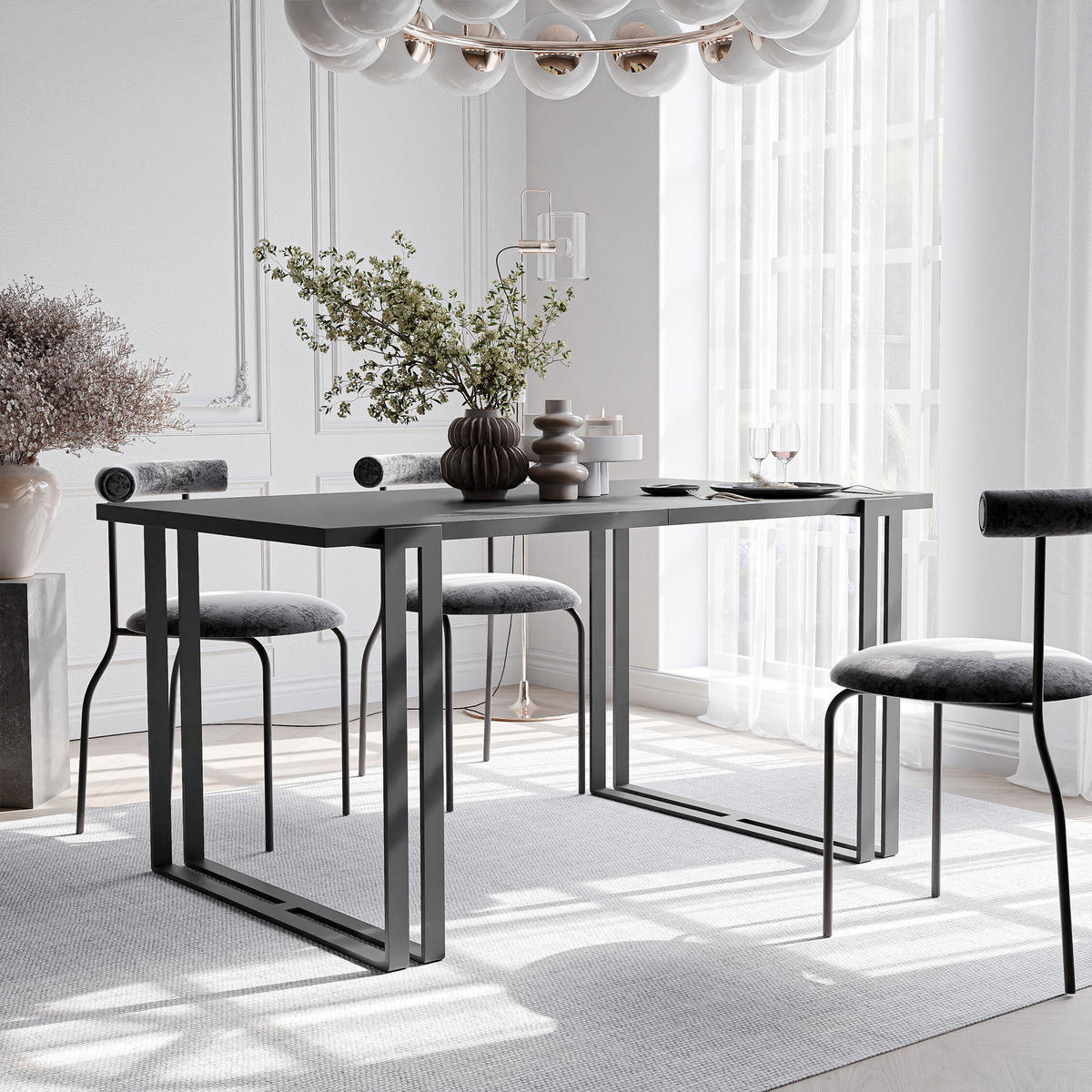 TISCH ausziehbar aus MDF, Schwarz - Schwarz, Holzwerkstoff (160/80/76cm) - Idohome