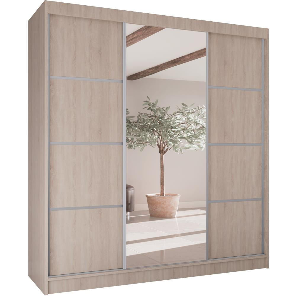 Beautysofa Schwebetürenschrank Sonoma Eiche, Silber 200x215x61 cm