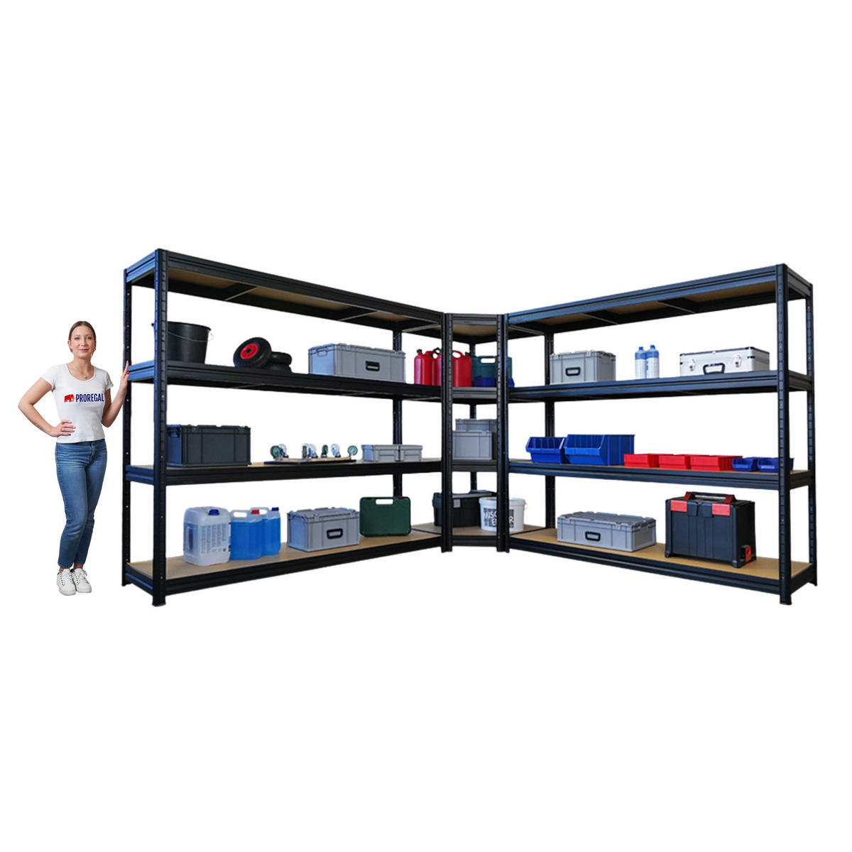ECKREGAL SparSet mit 2x Schwerlastregal Dino 180 x 200 x 60 cm Schwarz - Schwarz, Metall (290/180/60cm) - PROREGAL
