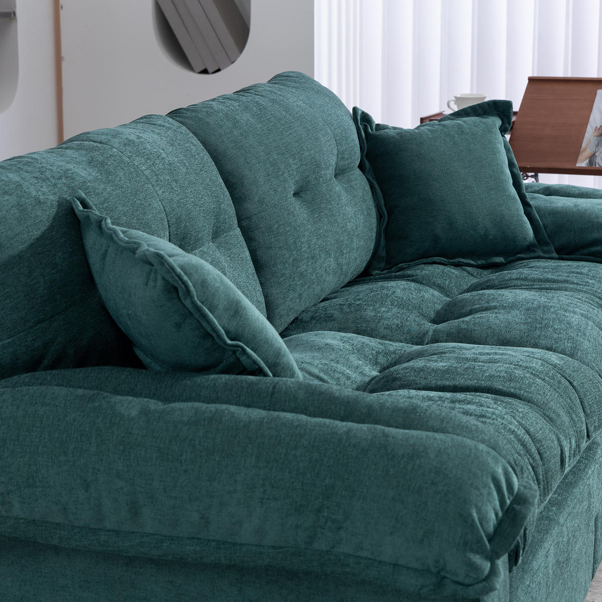 2-SITZER SOFA Chenille Grün mit Kissen - Grün, Holzwerkstoff/Kunststoff (213.4/87.6/90.1cm) - WISHDOR
