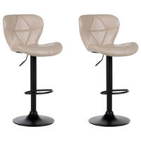 BARHOCKER 2er-Set Kunstleder hellbeige/schwarz höhenverstellbar Valetta - Beige/Schwarz, Kunststoff (46/51cm) - Beliani