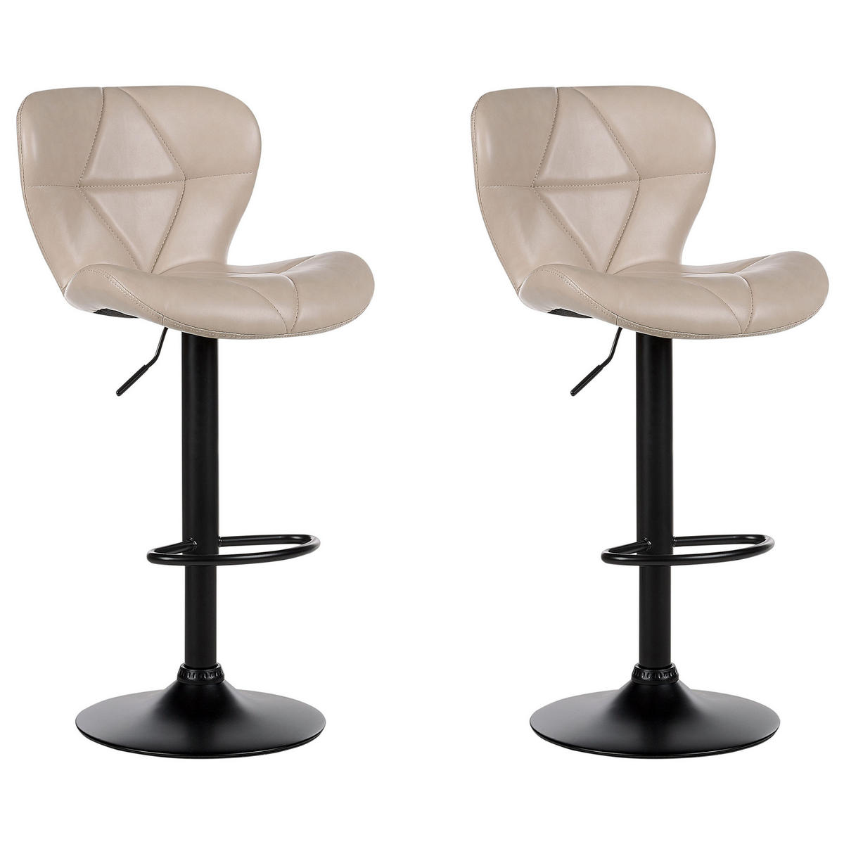 BARHOCKER 2er-Set Kunstleder hellbeige/schwarz höhenverstellbar Valetta - Beige/Schwarz, Kunststoff (46/51cm) - Beliani