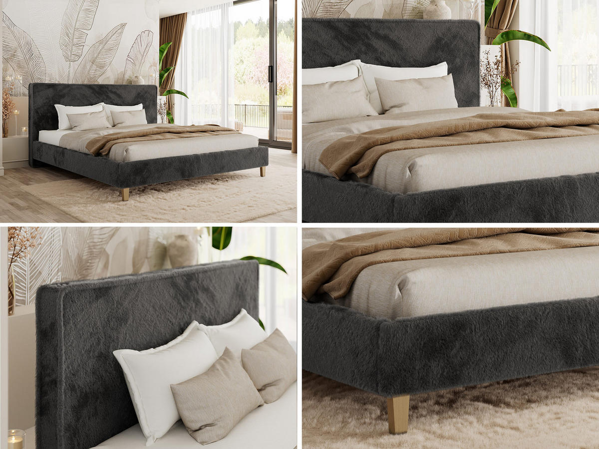 ČALÚNENÁ POSTEĽ LUMARO CLASSIC 140/200 - Tmavosivá Plyš - Matrac Multipocket - jadrový buk/tmavosivá, drevo/textil (140/200cm) - MKS