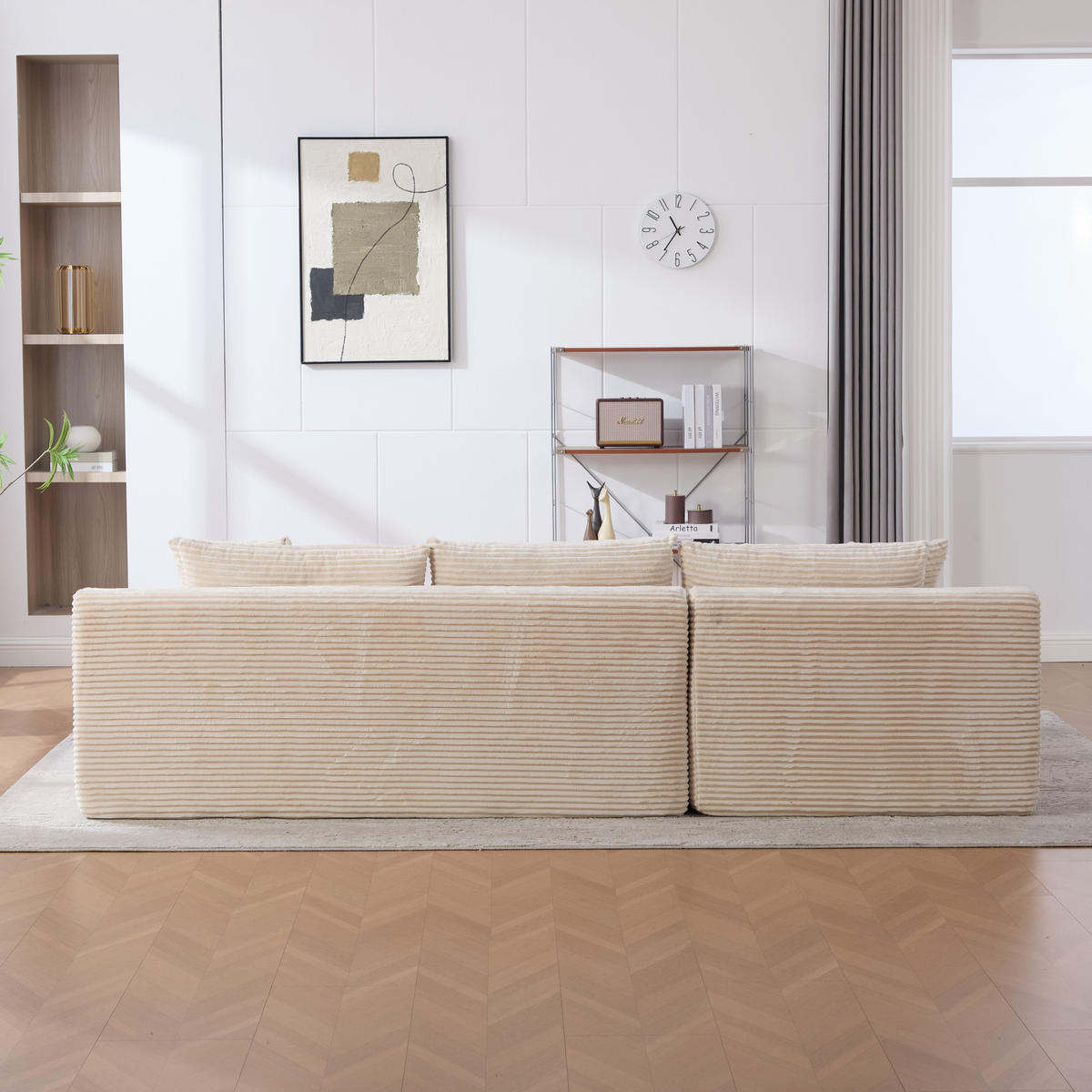 ECKSOFA 4-Sitzer Chenille Stoff Ivory Chaiselongue Funktion - Ecru, Textil (174/272cm) - Korfee