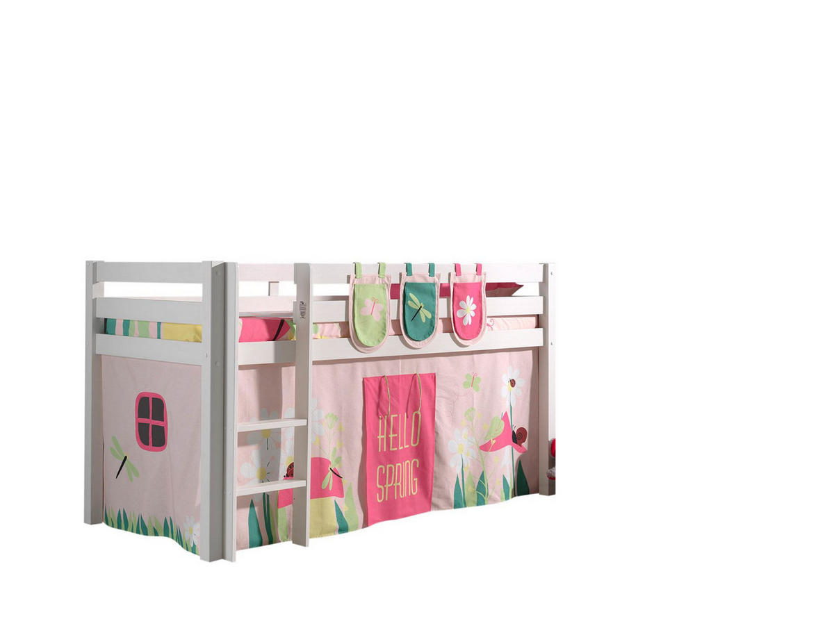KINDERBETT Karolina 210x114x106 Massivholz Weiß Textilset Spring 3 - Hellrosa/Weiß, Holz (90/200cm) - 58aufmkessel