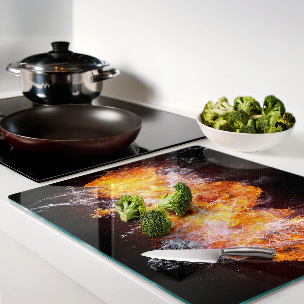 GLASPLATTE 60x52 cm Feuer und Wasser - Orange, Glas (60/0.4/52cm) - TULUP