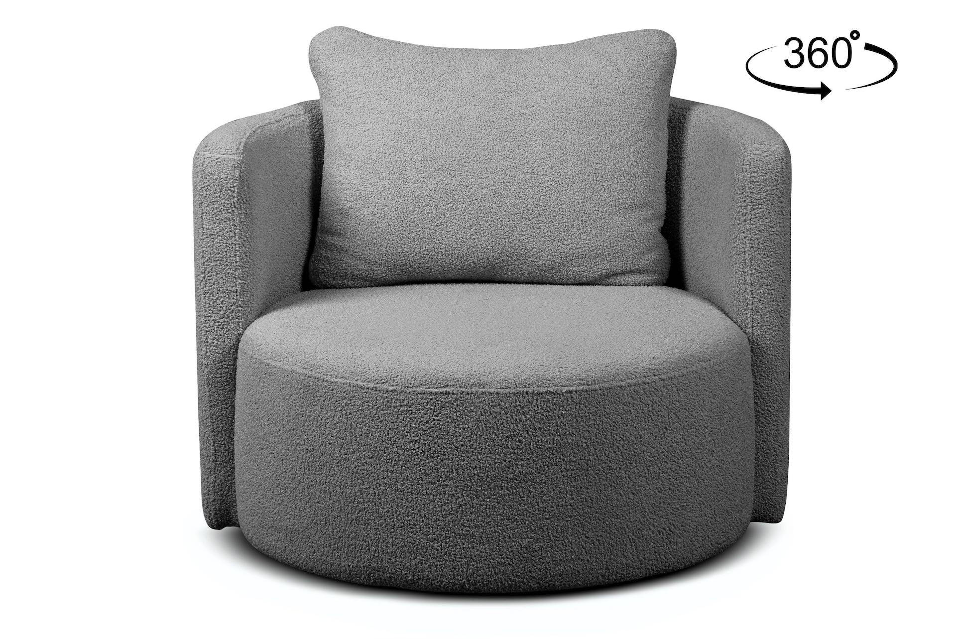 DREHSESSEL RAGGI 360° Drehfunktion mit inklusive dekorativem Kissen, dunkelgrau - Dunkelgrau, Textil (92/75/94cm) - KONSIMO®