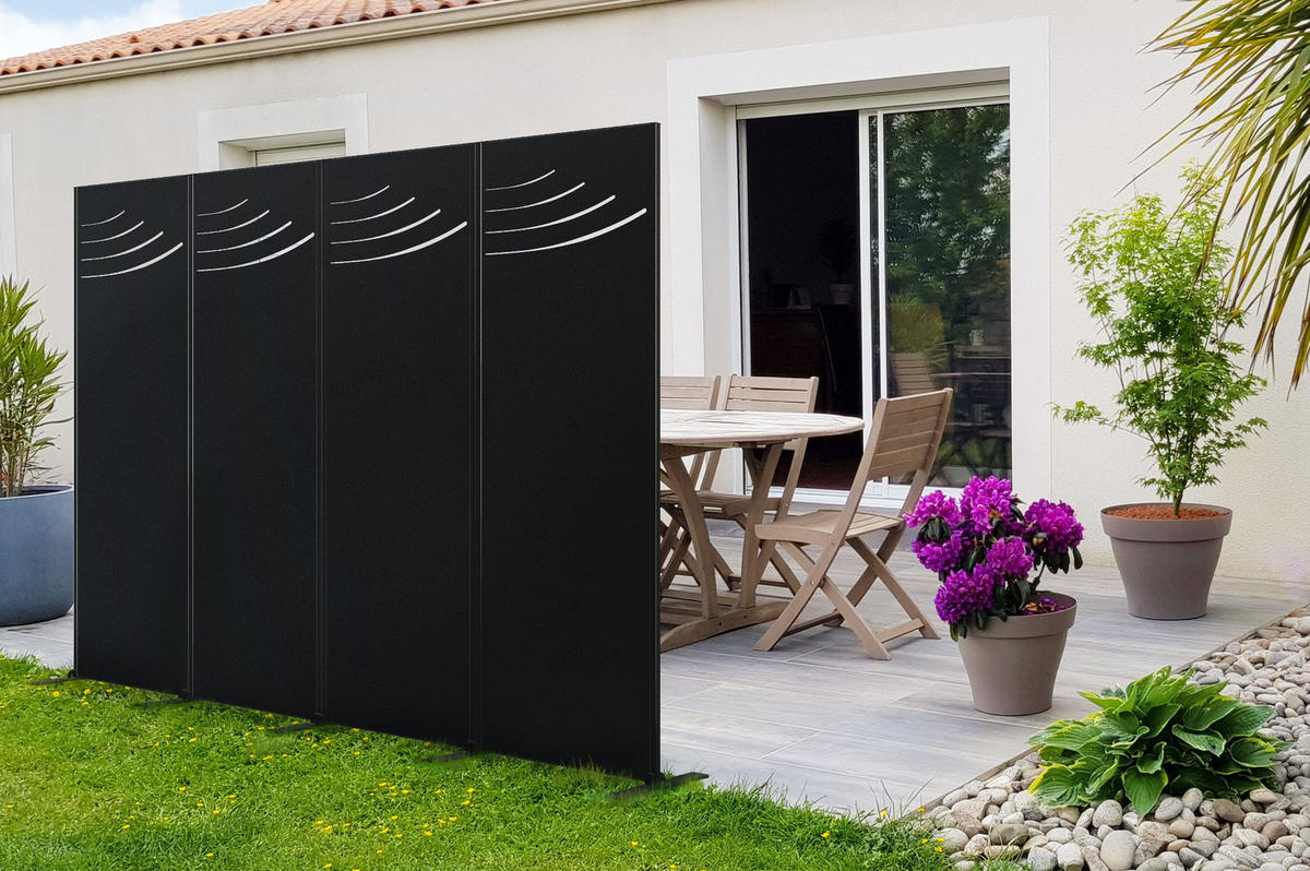 SICHTSCHUTZ PANEELEN 2er-Set Veleta Schwarz H.160cm mit Mustern auf der Oberseite - Schwarz, Metall (60/160cm) - Casanoov