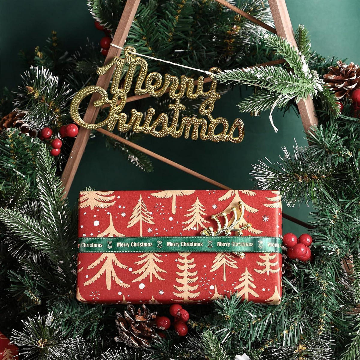 GESCHENKPAPIERROLLE Weihnachtsbaum Rot 43,2 cm x 10 m - Rot, Papier (43.2/43.2/43.2cm)
