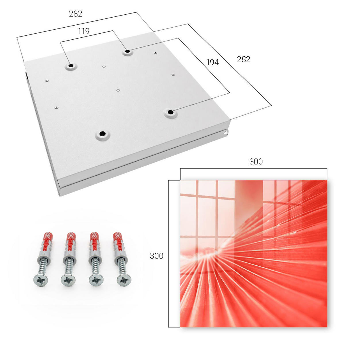 SCHLÜSSELBOX Weiß 30x30 cm – Türöffnung nach rechts - Die Energie der Farbe - Rot, Metall (30/30/5cm) - TULUP