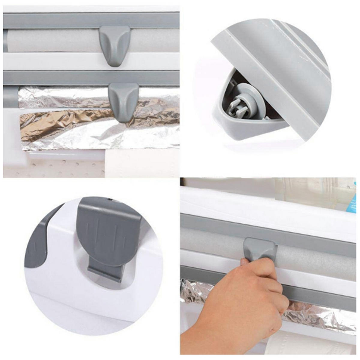 FRISCHHALTEFOLIENSPENDER grau mit Gewürzregal multifunktional 39/24/10 cm - Grau, Kunststoff (39/10/24cm) - Livingandhome