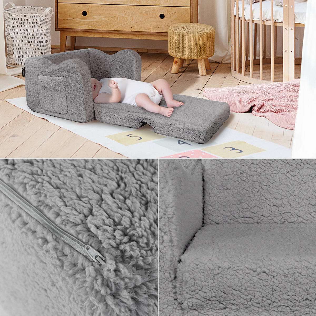 KINDERSESSEL Conni Grau 60 x 36 cm ausklappbar - Grau, Textil (60/36/36cm) - Vicco