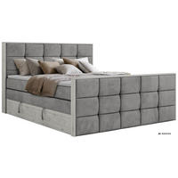 BOXSPRINGBETT ALNOR KING DUO 200/200 - Hellgrau Velvet - Topper T25 - H3 - Hellgrau/Schwarz, Kunststoff/Textil (200/200cm) - MKS