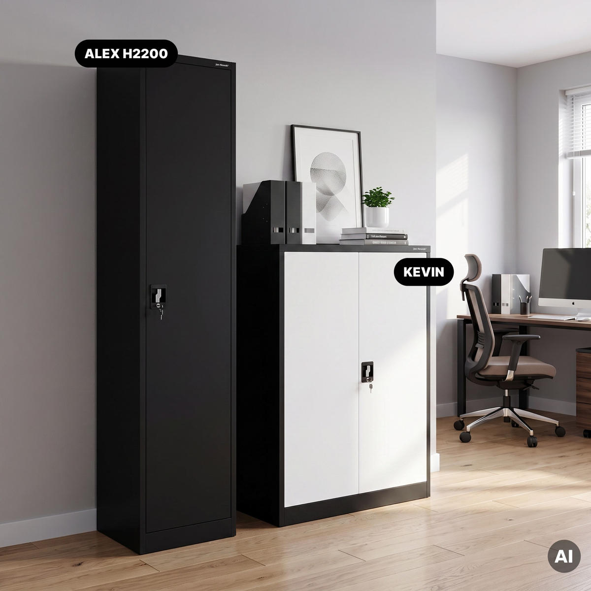 AKTENSCHRANK ALEX 220 - Schwarz, Metall (45/220/40cm) - Jan Nowak