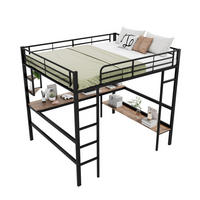 HOCHBETT 140/200 cm aus Metall mit Schreibtisch, 4 Regalen und Bücherregal, Schwarz - Schwarz, Metall (140/200cm) - Redom