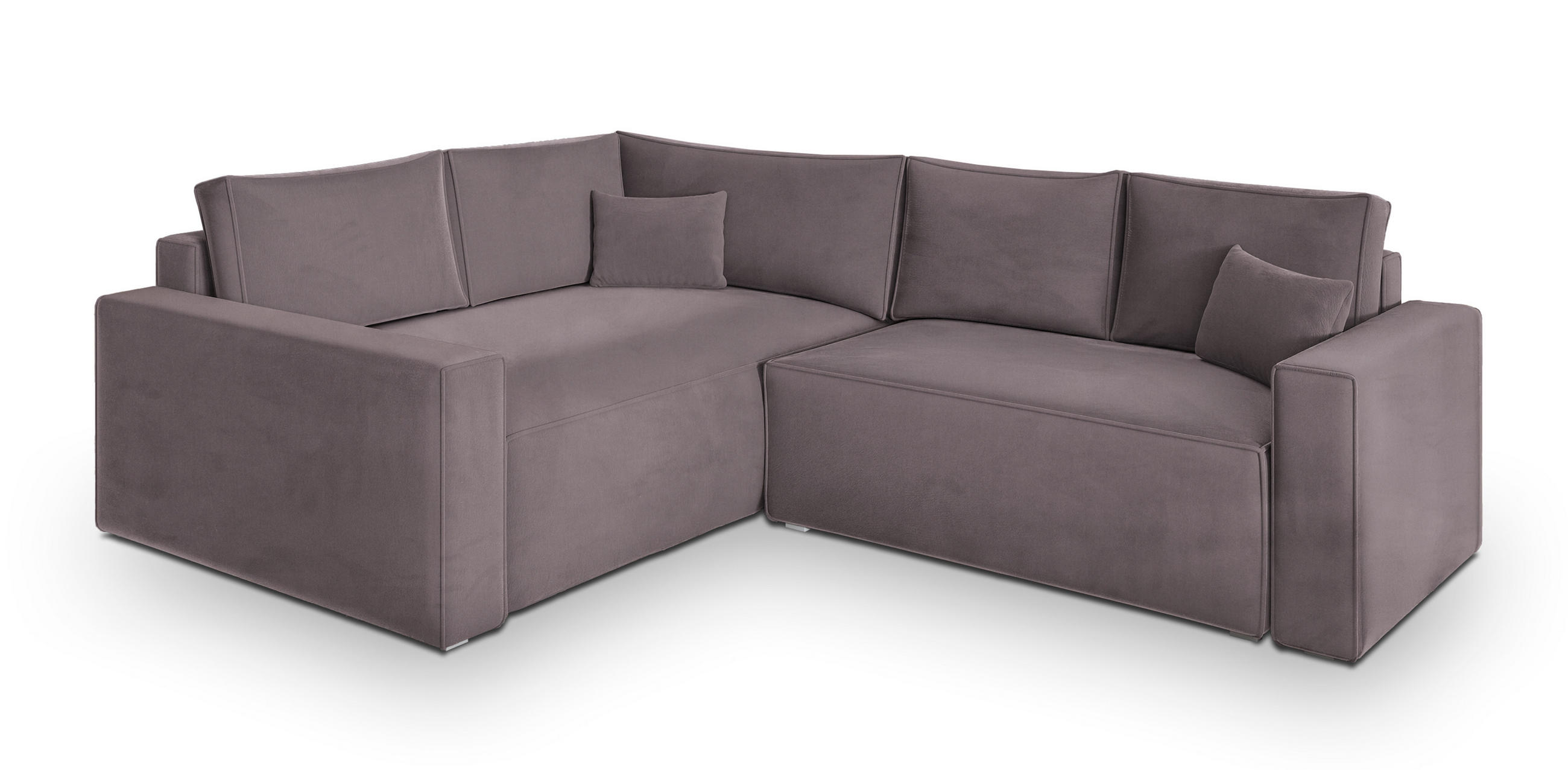 ECKSOFA ERONIS L-S Lila Velours-Stoff mit Schlaffunktion - Lila, Holz (265/194cm) - MASSENO