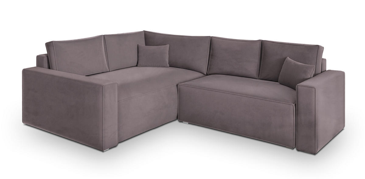 ECKSOFA ERONIS L-S Lila Velours-Stoff mit Schlaffunktion - Lila, Holz (265/194cm) - MASSENO