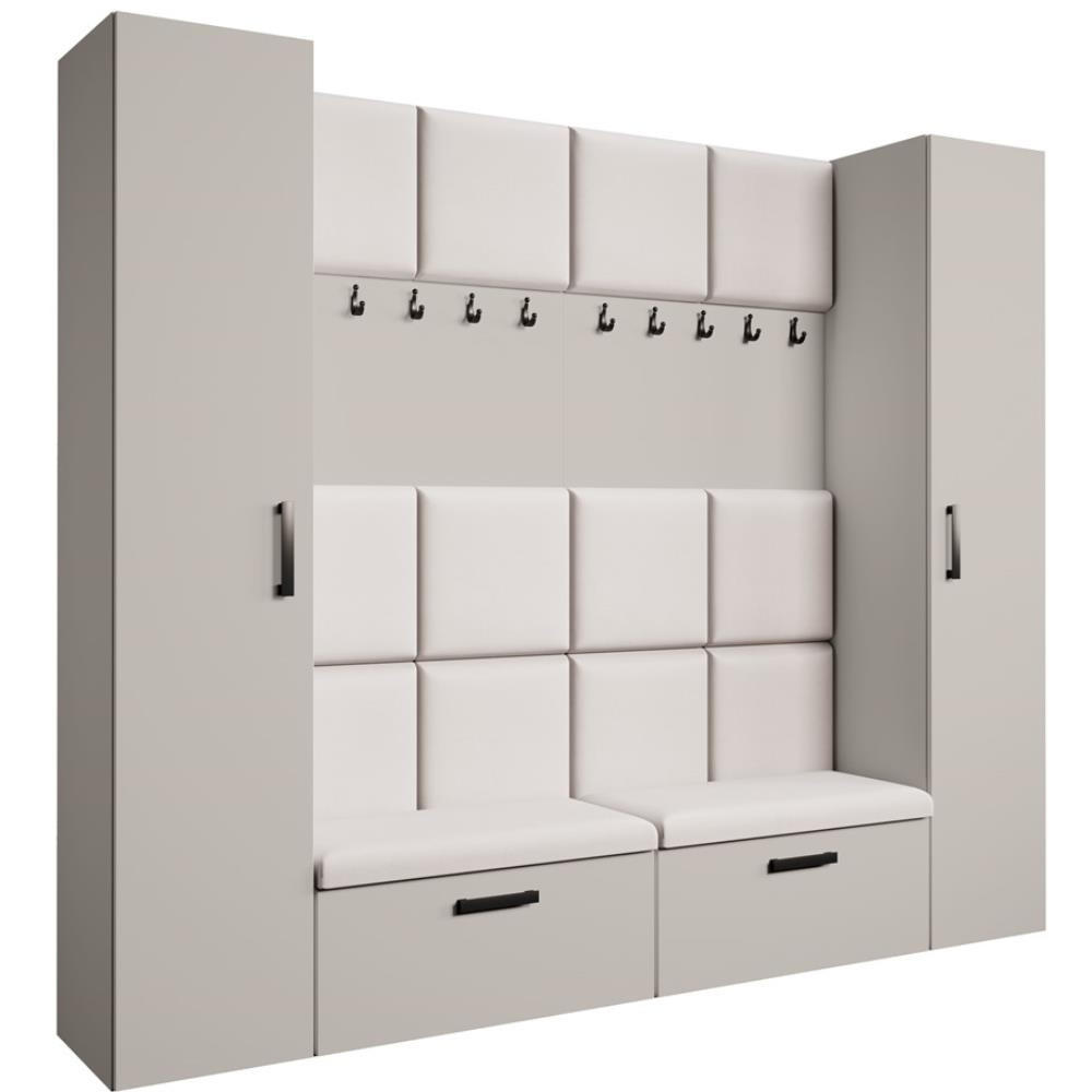 Beautysofa PŘEDSÍŇOVÁ sestava Margaret XL 242/203/43 s čalouněnými panely a botníkem, kašmírová