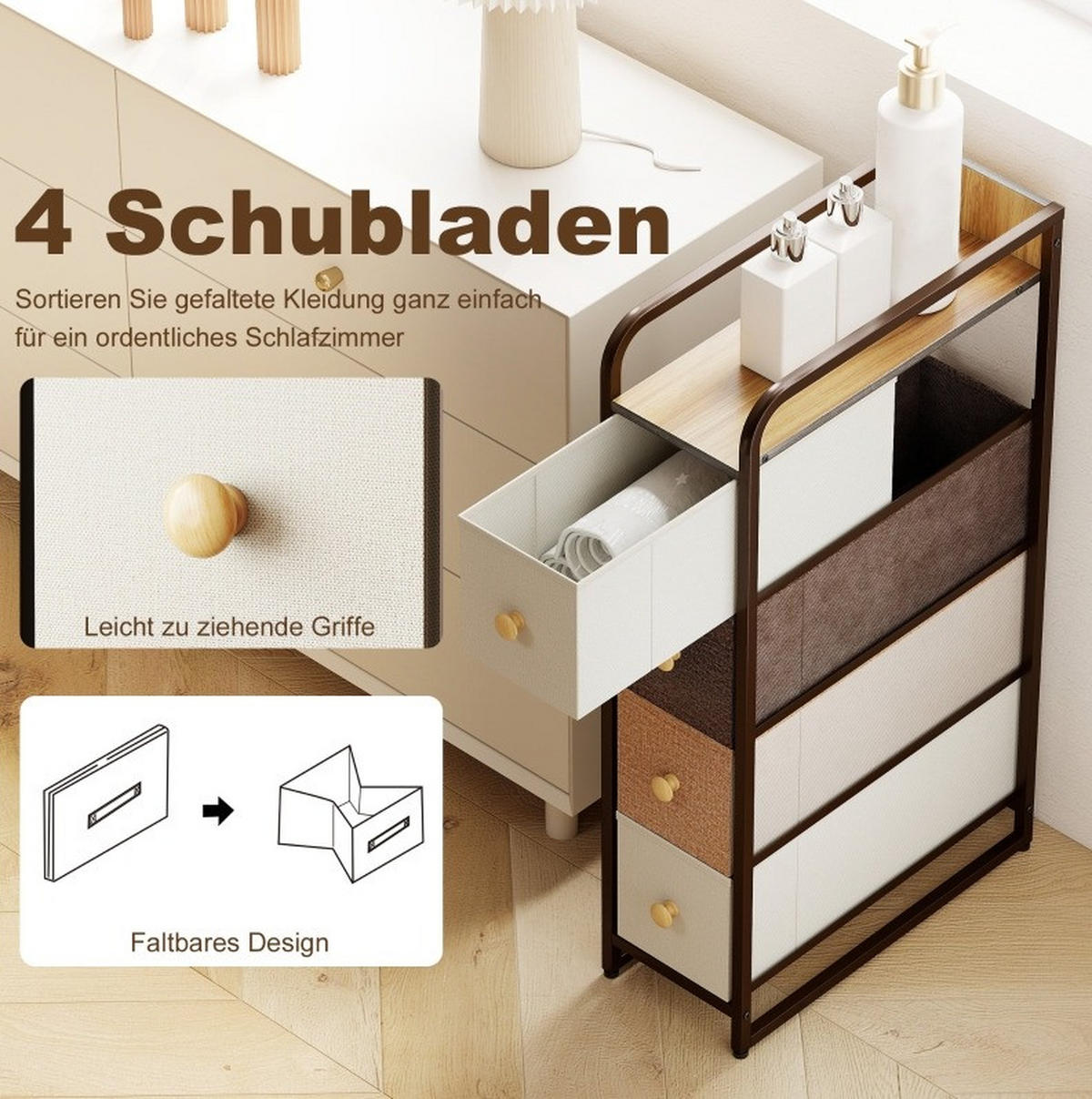 KOMMODE 20/84,5/47 cm Mehrfarbig aus Vliesstoff mit 4 Schubladen - Multicolor, Textil (47/84.5/20cm) - OKMYHOME