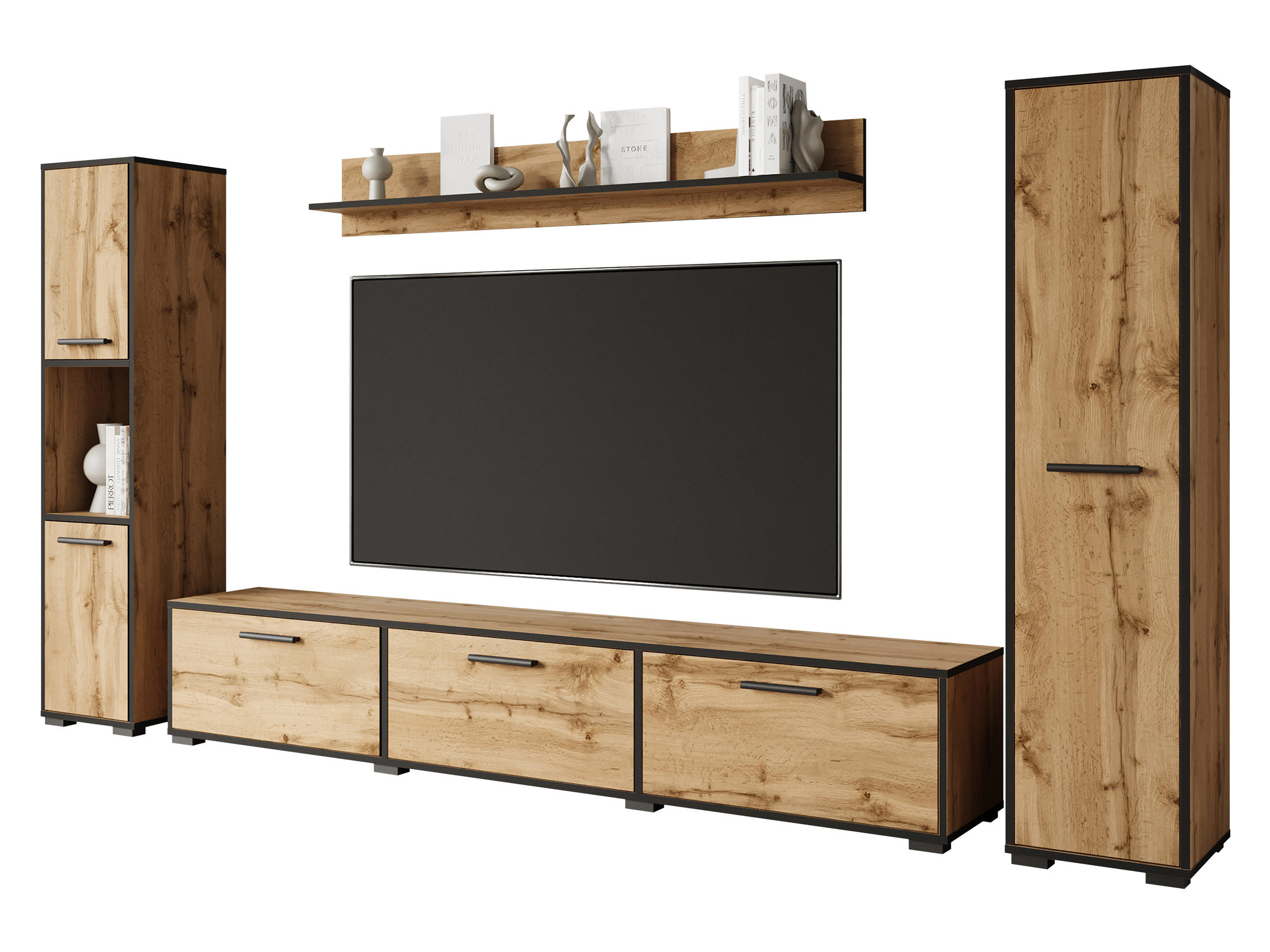 WOHNWAND Bogota XL - Schwarz/Braun, Holzwerkstoff/Kunststoff (180/30/31cm) - MIRJAN24